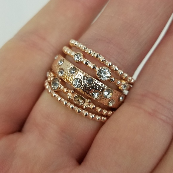 Rose GOLD Stacking Crystal Ring Boho Set - Picture 3 of 8